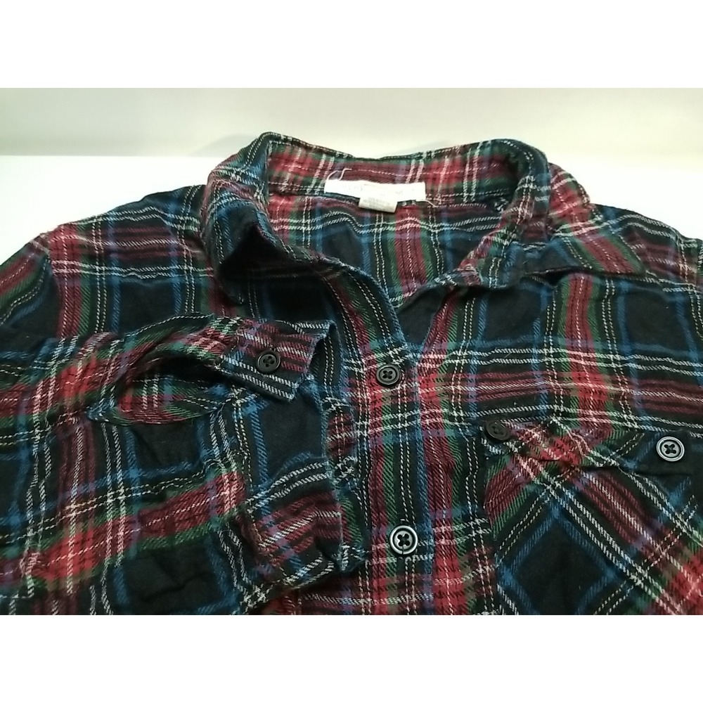 Derek Heart Womens Small Plaid Flannel 3/4 Roll Tab Sleeve Button Up Shirt Top